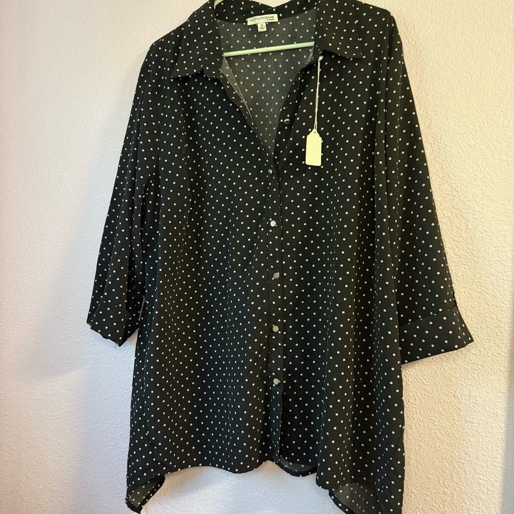 Notations Black and White Polka Dot Blouse 3X